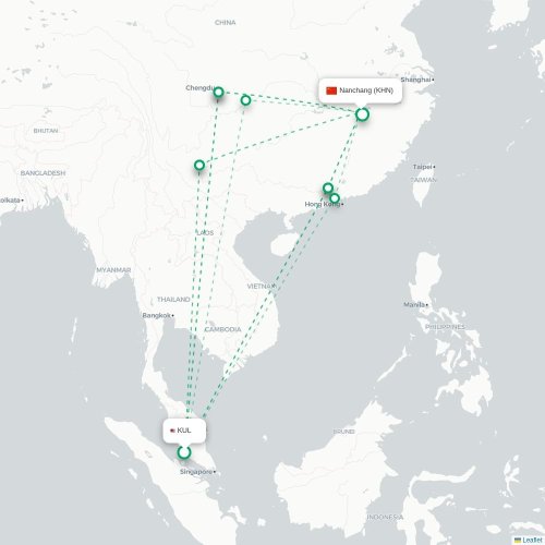 Mapa lotu bezpośredniego Kuala Lumpur – Nanchang