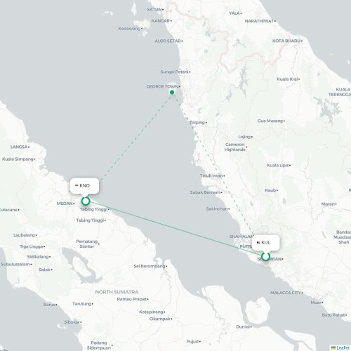 Mapa lotu bezpośredniego Kuala Lumpur – Medan