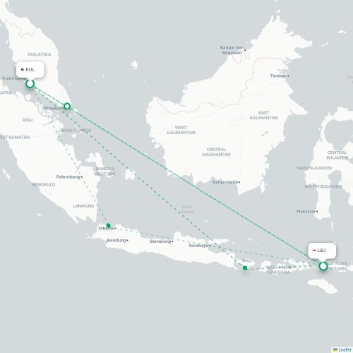 Mapa de vuelo directo Kuala Lumpur - Labuan Bajo