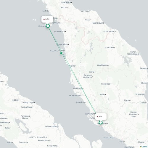 Mapa lotu bezpośredniego Kuala Lumpur – Langkawi