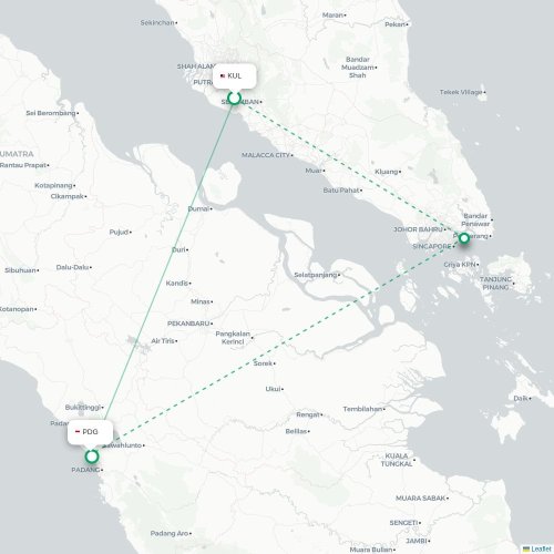 Mapa lotu bezpośredniego Kuala Lumpur – Padang