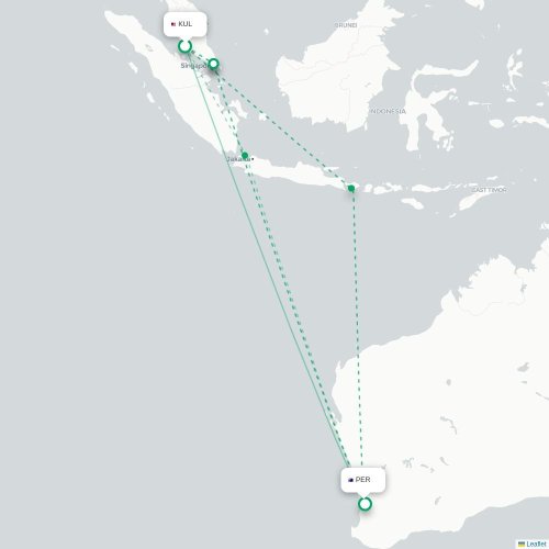 Kuala Lumpur - Perth kaart van rechtstreekse vlucht
