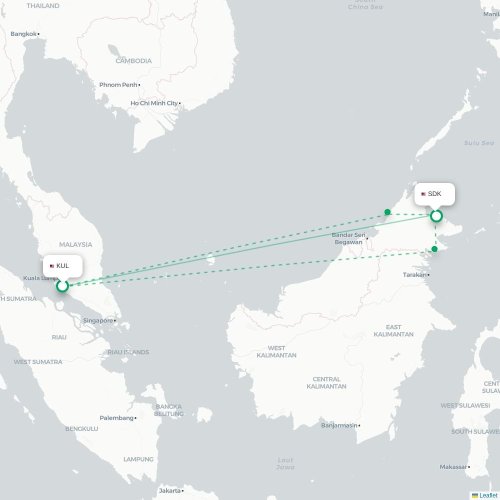 Mapa lotu bezpośredniego Kuala Lumpur – Sandakan