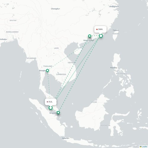 Kuala Lumpur - Jieyang carte du vol direct