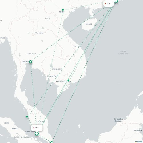 Mapa lotu bezpośredniego Kuala Lumpur – Shenzhen