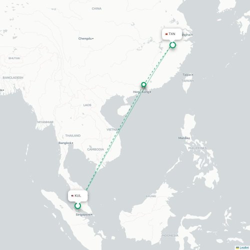 Mapa lotu bezpośredniego Kuala Lumpur – Huangshan