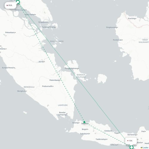 Mapa lotu bezpośredniego Kuala Lumpur – Yogyakarta