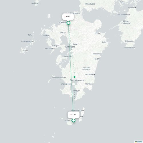 Mapa lotu bezpośredniego Yakushima – Fukuoka