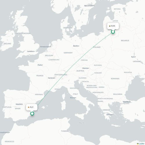 Mapa de vuelo directo Kaunas - Alicante