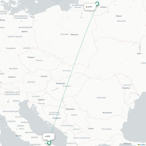 Mapa lotu bezpośredniego Kowno – Bari