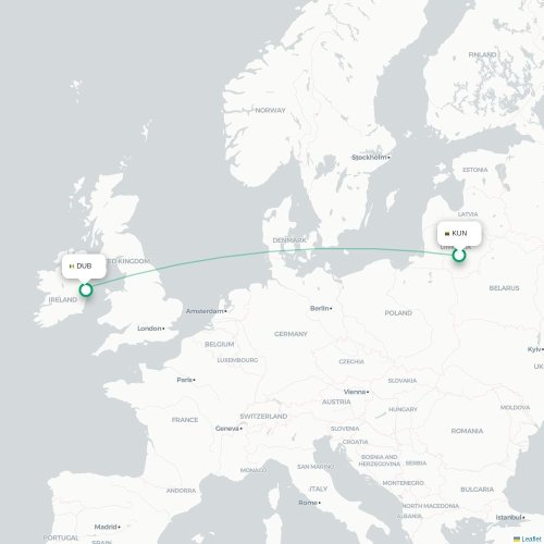 Mapa lotu bezpośredniego Kowno – Dublin