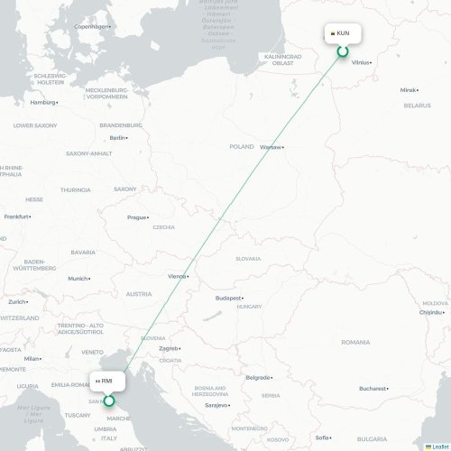 Mapa lotu bezpośredniego Kowno – Rimini