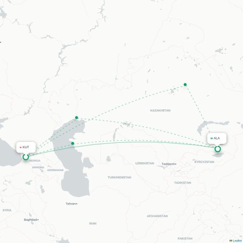 Mapa de vuelo directo Kutaisi - Almatý