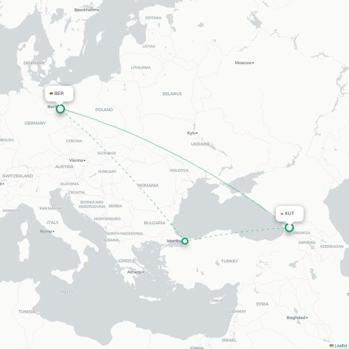 Mapa de vuelo directo Kutaisi - Berlín