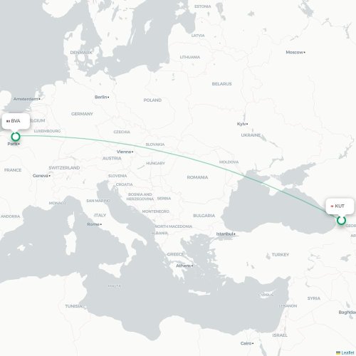 Mapa de vuelo directo Kutaisi - París