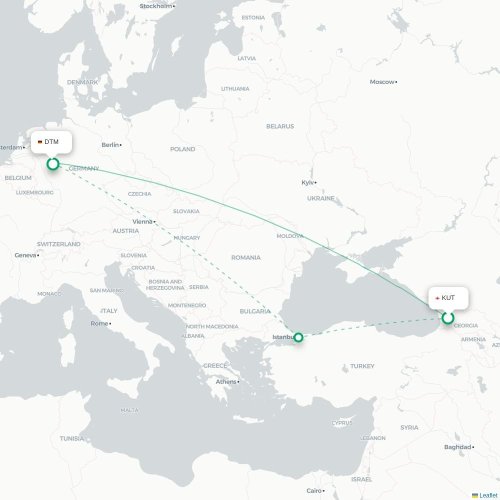 Mapa de vuelo directo Kutaisi - Dortmund