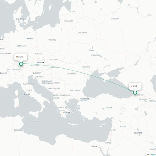 Mapa de vuelo directo Kutaisi - Memmingen