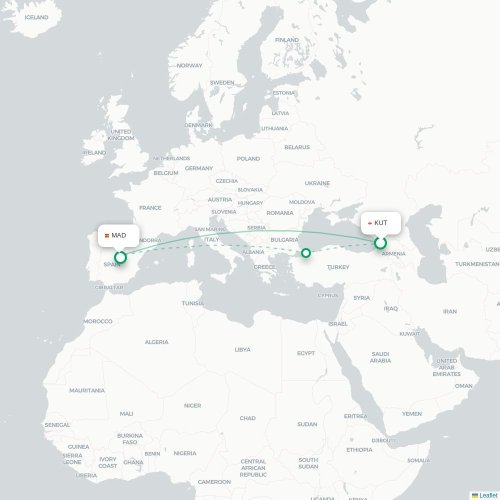 Mapa de vuelo directo Kutaisi - Madrid