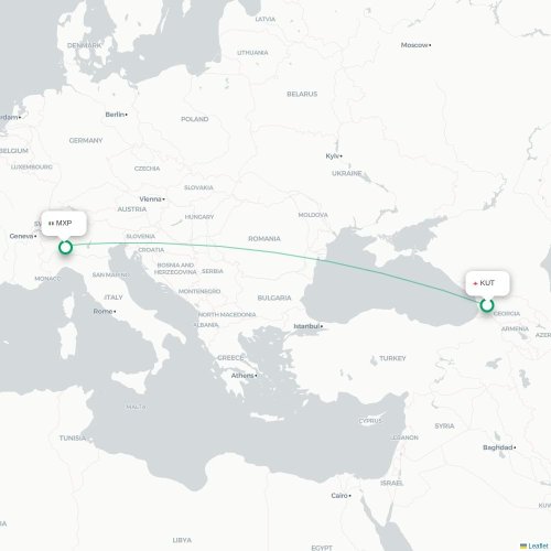 Mapa de vuelo directo Kutaisi - Milán