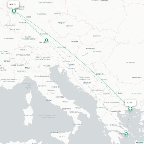 Mapa de vuelo directo Kavala - Düsseldorf