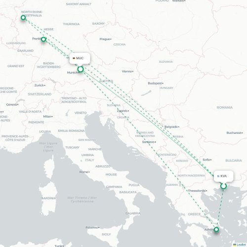 Mapa de vuelo directo Kavala - Múnich