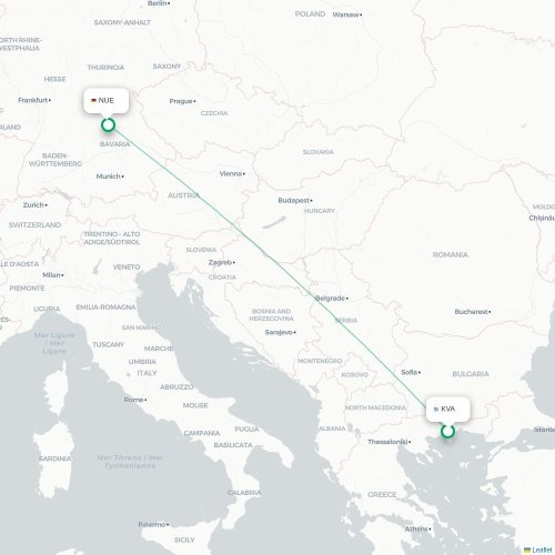 Mapa de vuelo directo Kavala - Nuremberg