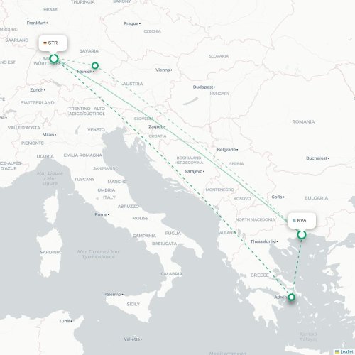 Kavala - Stuttgart karta över direktflyg