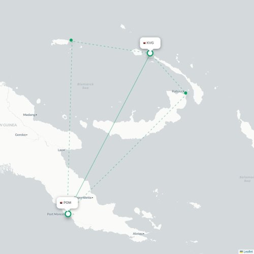 Mapa de vuelo directo Kavieng - Puerto Moresby