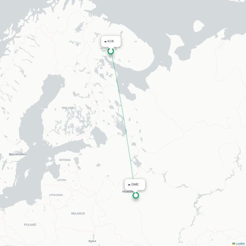 Mapa de vuelo directo Kírovsk - Moscú