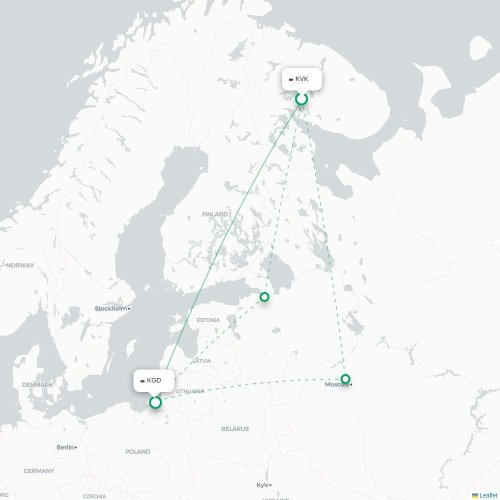 Mapa de vuelo directo Kírovsk - Kaliningrado