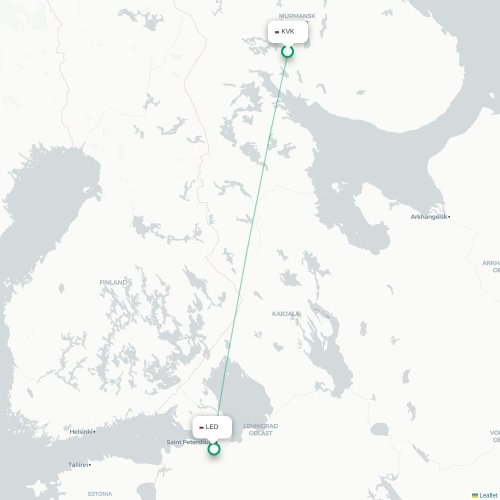 Mapa de vuelo directo Kírovsk - San Petersburgo