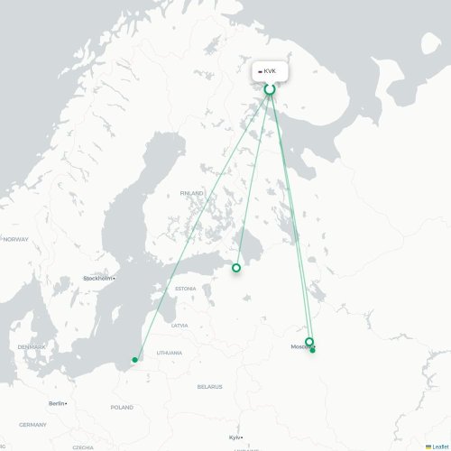 Mapa de vuelo directo Kírovsk - Moscú