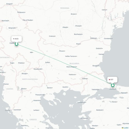 Mapa de vuelo directo Kraljevo - Estambul
