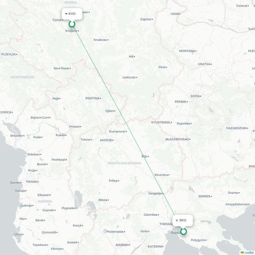 Mapa de vuelo directo Kraljevo - Salónica