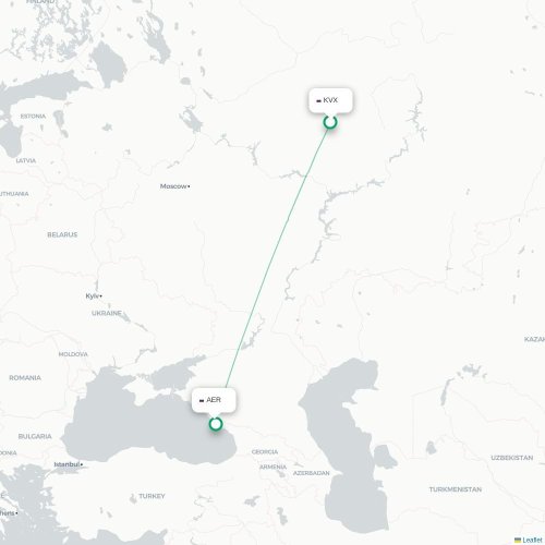 Mapa de vuelo directo Kírov - Sochi