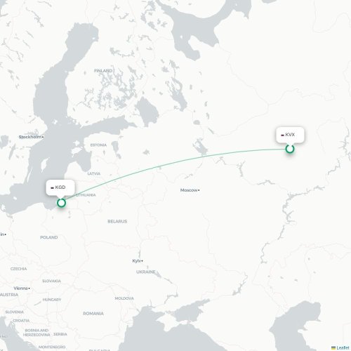 Mapa de vuelo directo Kírov - Kaliningrado