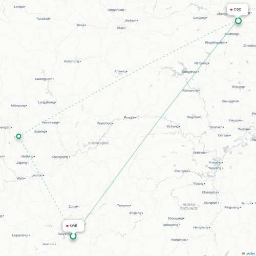 Mapa lotu bezpośredniego Guiyang – Czengczou