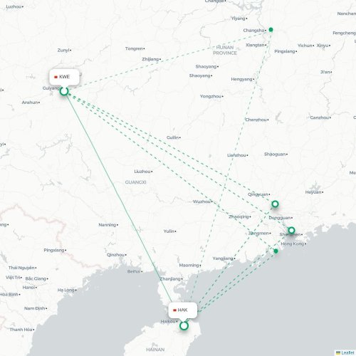 Mapa lotu bezpośredniego Guiyang – Haikou
