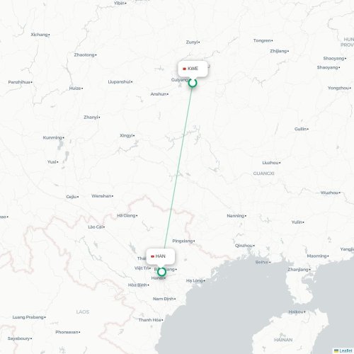 Mapa lotu bezpośredniego Guiyang – Hanoi