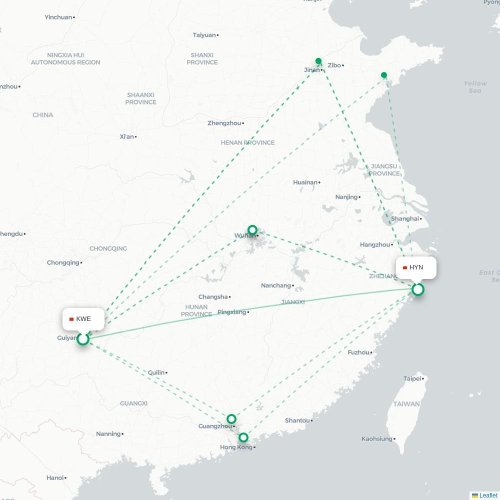 Mapa lotu bezpośredniego Guiyang – Taizhou