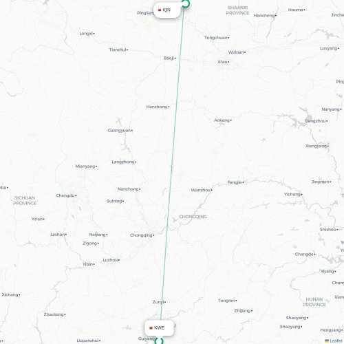 Mapa lotu bezpośredniego Guiyang – Qingyang
