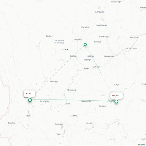 Mapa lotu bezpośredniego Guiyang – Lijiang