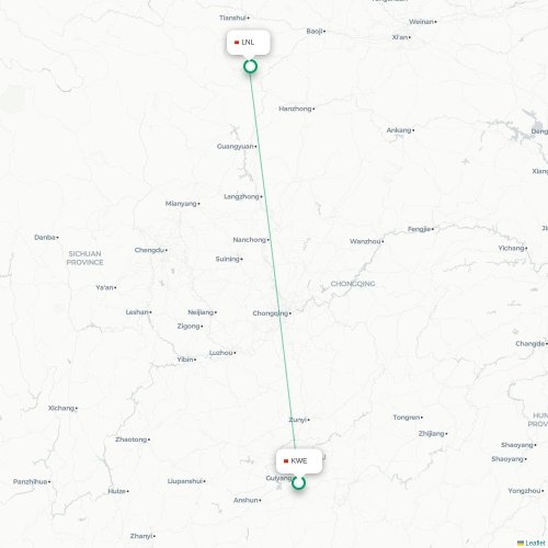 Mapa lotu bezpośredniego Guiyang – Longnan