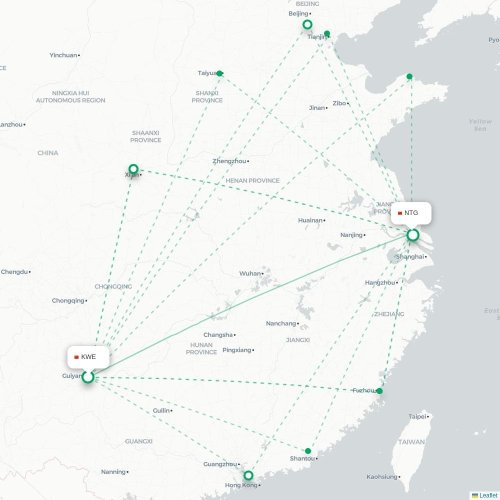 Mapa lotu bezpośredniego Guiyang – Nantong