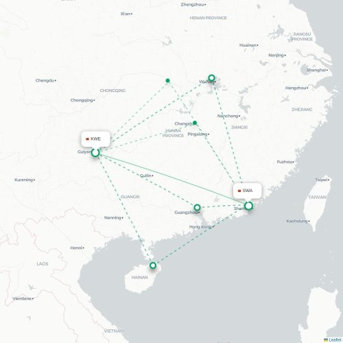 Mapa lotu bezpośredniego Guiyang – Jieyang