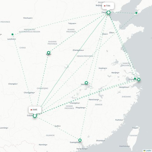 Mapa lotu bezpośredniego Guiyang – Tiencin