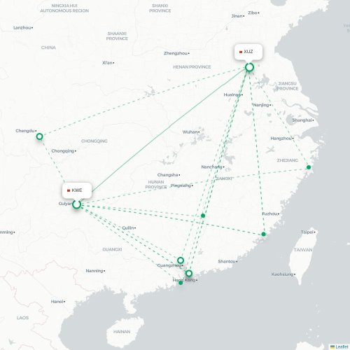 Mapa lotu bezpośredniego Guiyang – Xuzhou