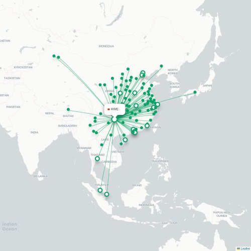 Mapa lotu bezpośredniego Guiyang – Hangzhou