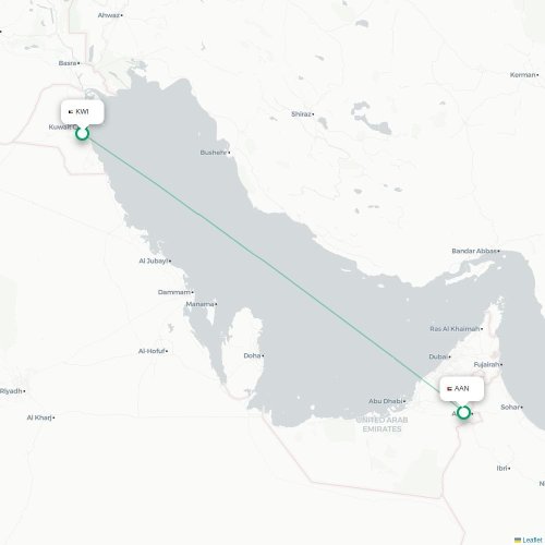 Mapa lotu bezpośredniego Kuwejt – Al Ajn