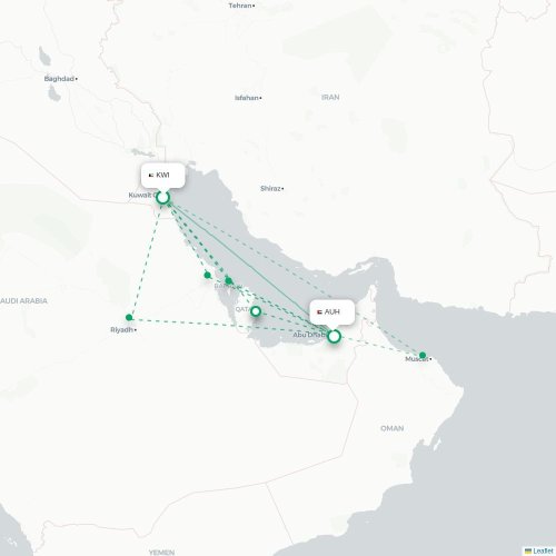 Mapa lotu bezpośredniego Kuwejt – Abu Zabi